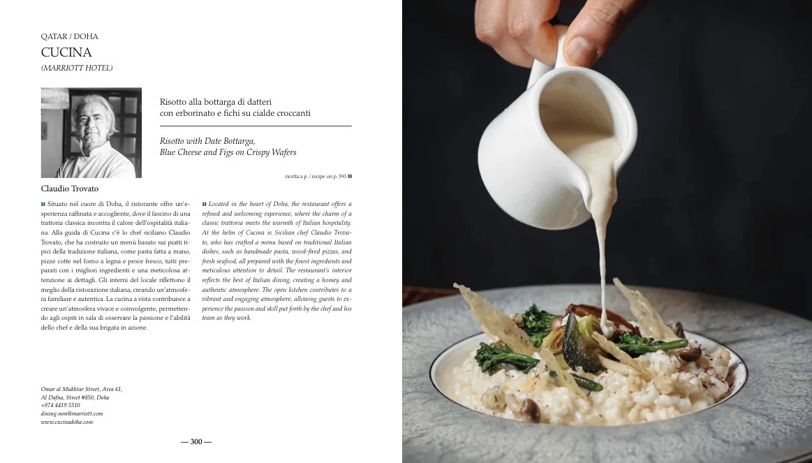 Pagina del libro «Tutti i risotti del mondo» di Riso Gallo con la ricetta dello chef Claudio Trovato